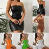 Summer Dress Sexy Bra Off Shoulder Backless Slash Neck PU Leather Skirt Casual Dresses For Woman