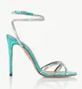 여름 브랜드 Aquazzura Dance Plexi Sandals Shoes 여성 크리스탈 벨리쉬 발목 스트랩 스틸 발 뒤꿈치 파티 웨딩 드레스 Lady Sandalias EU35-43