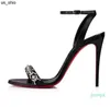 Sandaler 2022Summer Women Sandaler High Heels Spiked Shoes Spike Chain Ankle Strap Sandal In Black Leather Sexy Feet Open Toe Lady's J230522