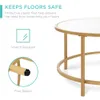Products 36in Round Tempered Glass Coffee Table for Home, Living Room, Dining Room w Satin Trim - Gold