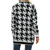 Women's Jackets Ladies Autumn Mid-length Knitwear Clothes Women Contrast Color Houndstooth Pattern V-neck Long Sleeve Coat Knitted Cardigan