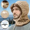 Bérets hommes et femmes hiver tricoté petit chapeau rond écharpe cou chaud en peluche Protection du visage oreille tête Cap Chapeau