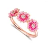 Bagues de Grappe QANDOCCI Trio de Fleurs de Marguerite Rose Rose Authentique 925 Sterling-Argent-Bijoux