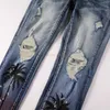 Abbigliamento firmato Amires Jeans Pantaloni in denim Amies Coconut Tree Print Lavaggio sfumato High Street Trendy Brand Distressed Jeans per entrambi gli uomini Donne Handsome Slim Fit Legg