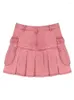 Skirts High Waist Mini Female Casual Pocket Denim Pleated Skirt Women Strrtwear Summer Pink Cargo Jeans 2023