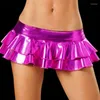 Rokken est trendy solide kleur sexy casual mini korte rok dansschool geplooide hoge taille strakke club feestjurk glanzend clubkleding