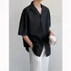 Men's Dress Shirts Summer Short Sleeve Shirt Men Fashion Social Mens Korean Grey Black Loose Ice Silk Office Formal