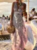 Basic Casual Dresse Deep V Neck Maxi Party Dress Summer Patchwork Sleeveless Solid Holiday Ladies Elegant Streetwear Drop 230522