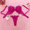 Sexy Lace Corset Rhinestone Letter Bikini Thong Push Up Bra Pantty 2 peças Mulheres Mulheres Roupa Ajusta Conjuntos de roupas Night Club Bra q0705