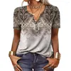 Kvinnors blusar Kvinnor Summer T-shirt Flower Printing Casual Loose V Neck Kort ärmar Dagliga slitage Retro Mjuk etnisk stil Lady Top