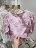 Kadın bluzları yaz tatlı püskül şifon gömleği üst kadınlar kısa kollu zayıflama fanila kazıcı 2023 Blusas femme