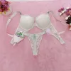 Sexy Lace Corset Rhinestone Letter Bikini Thong Push Up Bra Pantty 2 peças Mulheres Mulheres Roupa Ajusta Conjuntos de roupas Night Club Bra q0705