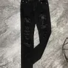 Designer Clothing Amires Jeans Denim Pants Amies Fashion Brand Black Hot Diamond Slp Perforated Jeans Mens Youth High Street Rock Slim Fit Small Foot Long Pants 2023