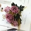 Dekorativa blommor europeisk stil Autumn Hydrangea Rose Bouquet Artificial Flower Decoration Silktyg Arrangemang Hantverk