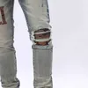 Mäns jeans designerkläder amires denim Nytt high street mode märke amies gjorde gamla broderi patch knä hål camo smal fit mens orolig rippade sk