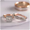 Band Rings Gorgeous 3pcs/set Women Wedding Mosaic Cz Two Tone Romantic Female Engagement Ring Jewelryl230518