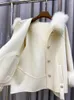 Wełna damska 2023 Zimowa jesień prawdziwy futra z kapturem i mankiet zwyczajny płaszcz odzieży wierzchniej w stylu wełniany płaszcz z kapturem z kapturem