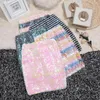 Skirts 2023 Summer Silver Mujer Jupe Slim Straight Mini Sequin Skirt High Waist Elastic Pink Bling Party Clubwear Sexi Female