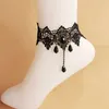 Anklets 1PCs Fashion Lace Gothic Anklet Black Start Tassel Drop Anklet For Women Accessories Gothic Jewelry Lady Party Foot Jewelry Gift G220519