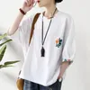 Women's Blouses Women T-shirt Patch Pocket 3D Cutting Sweat Absorbing Embroidery Flower Pattern Loose Fit Tee Top Summer Tops Daily Garment