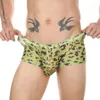 Cueca boxeadores de estampa de leopardo homens roupas íntimas sexy u-pague malha sheer ver através de calcinha fina masculino masculino mini troncos