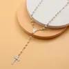 Pendant Necklaces Simulation Pearl Bead Rosary Necklace Alloy Cross Christian Catholic Religious Jewelry