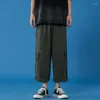 Herrbyxor lätt baggy linne för mens sommar casual kläder japan modetrender joggar 2023 sidofickor leggings svettbyxor