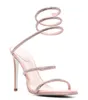 Rene Caovilla Stileetto High Heel Sandals Crystal Karung Open Toe Snakelianing Linestone Sandals Women Top Quality Black Pink Cleo装飾されたサンダルxxoxxx