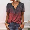 Kvinnors blusar Kvinnor Summer T-shirt Flower Printing Casual Loose V Neck Kort ärmar Dagliga slitage Retro Mjuk etnisk stil Lady Top