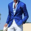 Ternos masculinos Jaqueta azul masculina elegante casaco de um botão Men Cristmas Wear Blazars Fashion Formal Slim Fit