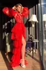 Grundläggande avslappnade klänningar Vazn Formal Elegant Red Color Lace Hollow Out A Line Night Party Chic Ladies Slim Dress Full Sleeve Lady Maxi 230522