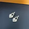 Graceful diamond heart lock-shaped Earrings moissanite Letter V Stud Earrings Gorgeous Women Jewelry
