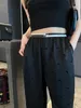 Summer pants womens designer pant letter logo color matching elastic waistband black wide leg pants women high waisted irregular casual pant versatile slim summer