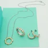 Luxurys designer gold sixteen-stone-ring diamond necklace X cross earrings Schlumbergers Set Original fashion classic bracelet women's jewelry gift blue gift box