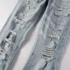 Designer Clothing Amires Jeans Denim Pants Amies Ripped Jeans 6808 Fashion Brand Diamond Inlaid Mens Denim Light Blue White Diamond Elastic Slim Fit Womens Pants Dis