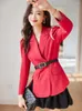 Damenanzüge Mode Rot Lila Schwarz Damen Blazer Frauen Weibliche Single Button Volle Hülse Freizeitjacke Mantel