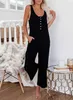 Kvinnors jumpsuits rompers kvinnors sommar jumpsuit ärmlös solid knapp jumpsuit casual jumpsuit med fickor p230522