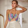 Damestanks dames mode tops 2023 kralen sexy mesh pailletten mouwloze kleding feest club zomer glitter doorzichtige feministisch shirt