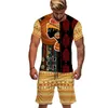 Roupa de jogging Africano Padrão folclórico de bases 3D Homens de camisetas impressos de t-shirt Conjunto de 2pc estilo de hip hop de manga curta o-gola-deco