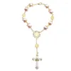 Charm Armband 1pc Religiösa Cross Armband Glass Rosary Jewelry Decor gåva