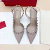 Sandals Designer dress shoes High Heel Shoes Women Brand s Summer Sandals 2023 Pointed Toe Pumps Genuine Leather 6cm 8cm 10cm Fashion Studded Strappy Shoes With box J2