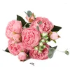 Decorative Flowers 30CM Rose Pink Peony Artificial Bouquet 9 Heads Silk Fake For Wedding Party Decoration Home Decor