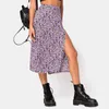 Yemoggy Elegant Vintage Floral Print Skirt for Summer Women's Skirts 2023 New Skinny Elastic High WAIST A-LineMidi Split Skirt P230519