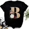 Camiseta de mujer personalizada marca Nombre de verano Fashion Fashion Camiseta Flower Font A B C D E F G Cubra de manga corta Copa negra
