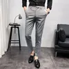 Abiti da uomo Giacche da uomo Pantaloni Alla moda Grigio britannico Tinta unita Pantaloni casual slim fit elastici Affari leggeri L'elenco