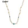 Colliers WTJN201 mode magnifique femmes main brin perles collier irrégulier pommes de terre perle oeil charme collier en 16 pouces