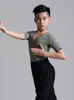 Stage Wear Top da ballo latino per ragazzi T-shirt con scollo a V Chacha Rumba Tango Practice Abbigliamento da ballo DN12297