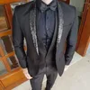 Mäns kostymer den senaste designen Custom Men's Black Suit Shiny Pärlor Slim Fit Groom Wedding Dress Tuxedo 3 -bitar Jackor Pants Vest