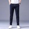 メンズパンツサマーメンズカジュアルパンツ薄い柔らかい弾力性レースアップソリッドカラーポケット韓国グレーブラックワークズボン男性38