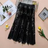 Skirts Sexy Lace Womens Spring Summer A-Line High Waist Mesh Mid-Length All-Match Bottoming Long White Black Skirt Women C8027